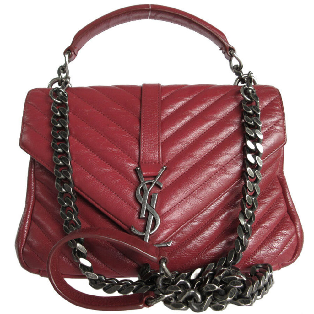Saint Laurent handbag Crossbody bag leather metal dark red Gunmetal Gray